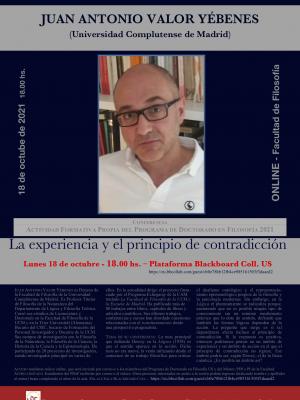 CONFERENCIA del prof. Juan A. Valor (UCM): "La experiencia y el principio de contradicción".