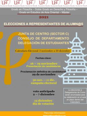 Cartel de elecciones estudiantes 2021.  16 a 19 Nov presentación Candidaturas