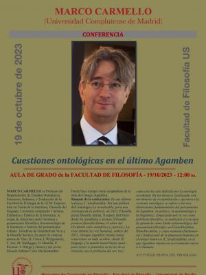 CONFERENCIA del Prof. Dr. Marco Carmello (UCM): "CUESTIONES ONTOLÓGICAS EN EL ÚLTIMO AGAMBEN"