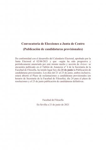 Elecciones a Junta de Centro (candidaturas provisionales)