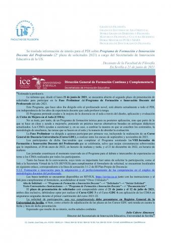 Programa de Formación e Innovación Docente del Profesorado (2º plazo de solicitudes 2021)