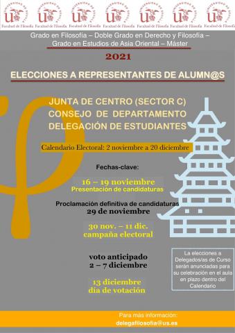 Cartel de elecciones estudiantes 2021.  16 a 19 Nov presentación Candidaturas
