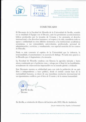 COMUNICADO Decanato x Ucrania 28-2-22